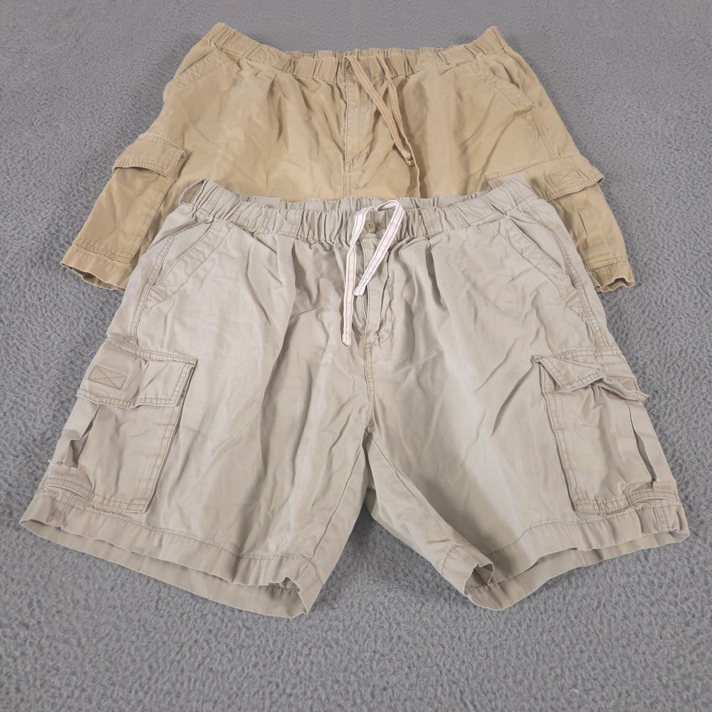 LOT OF 2 Tommy Bahama Shorts Mens XL Tan Khaki Cargo Relaxed Fit Cotton Pockets